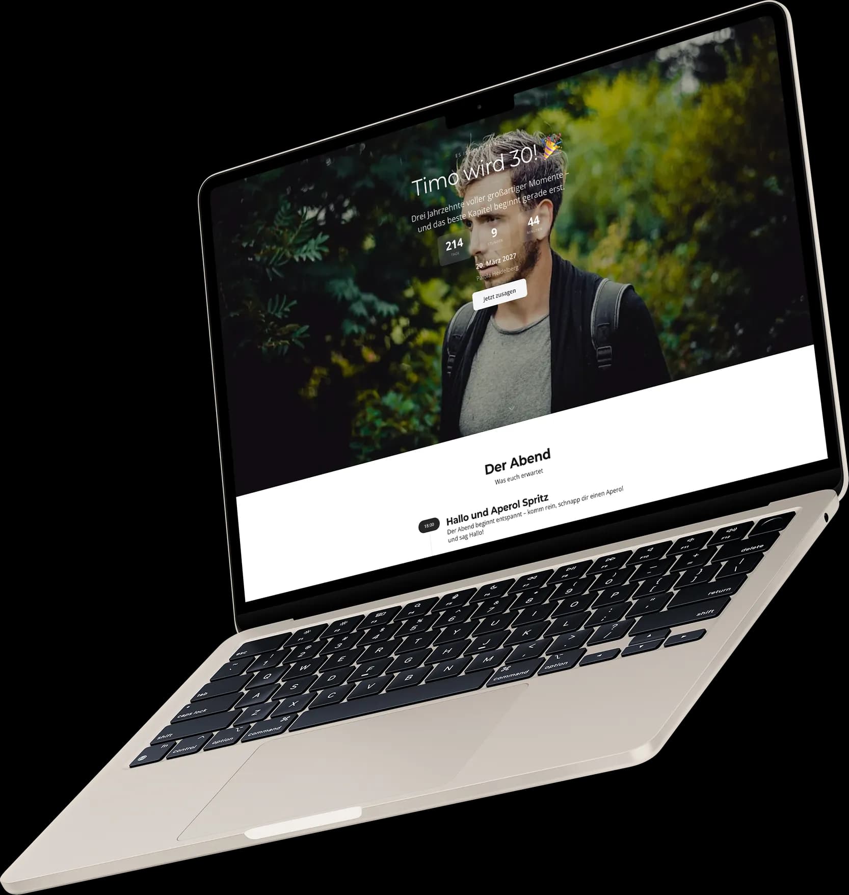 Geburtstagsseite auf einem Laptop