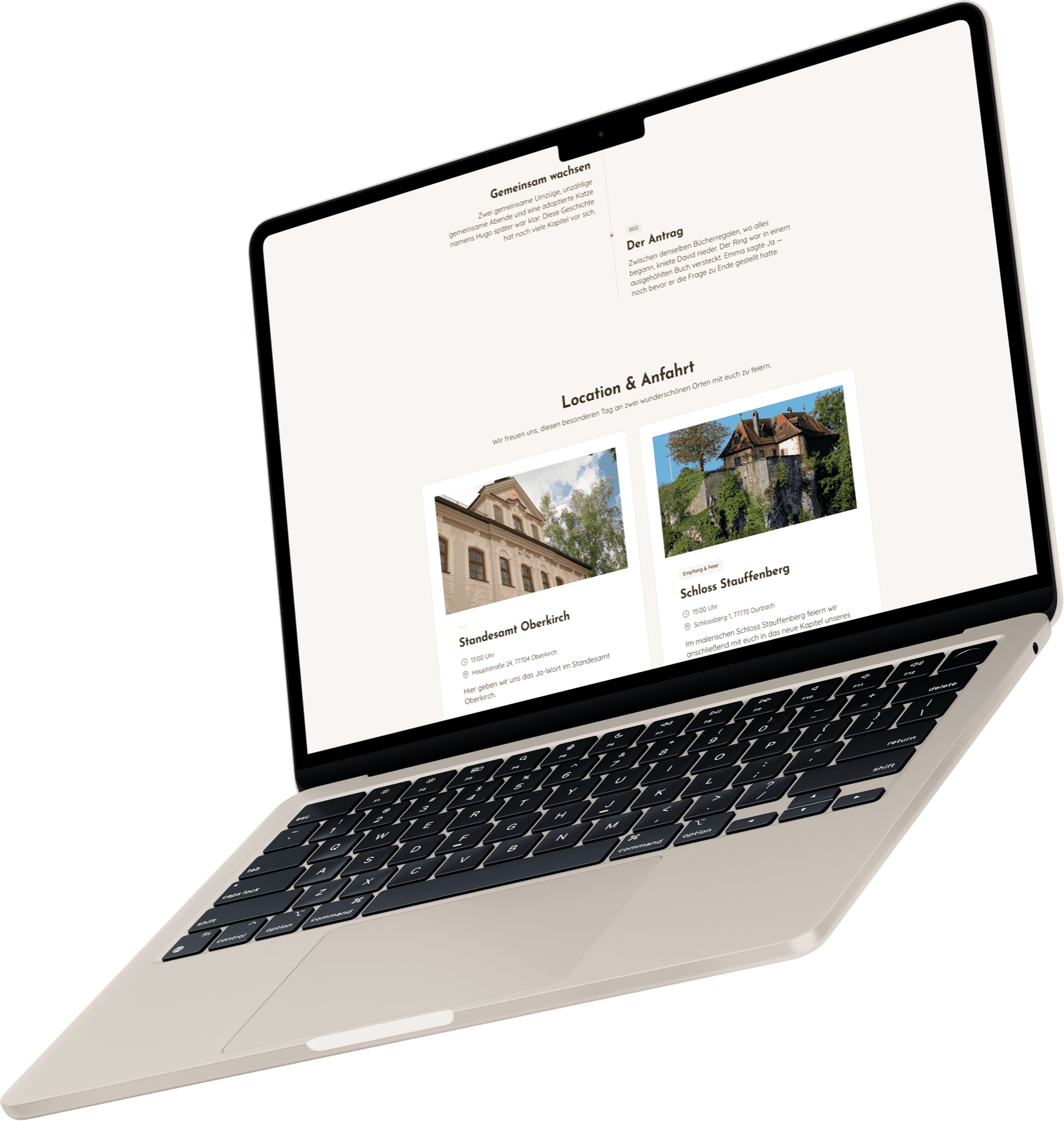 Hochzeitswebseite auf einem Laptop
