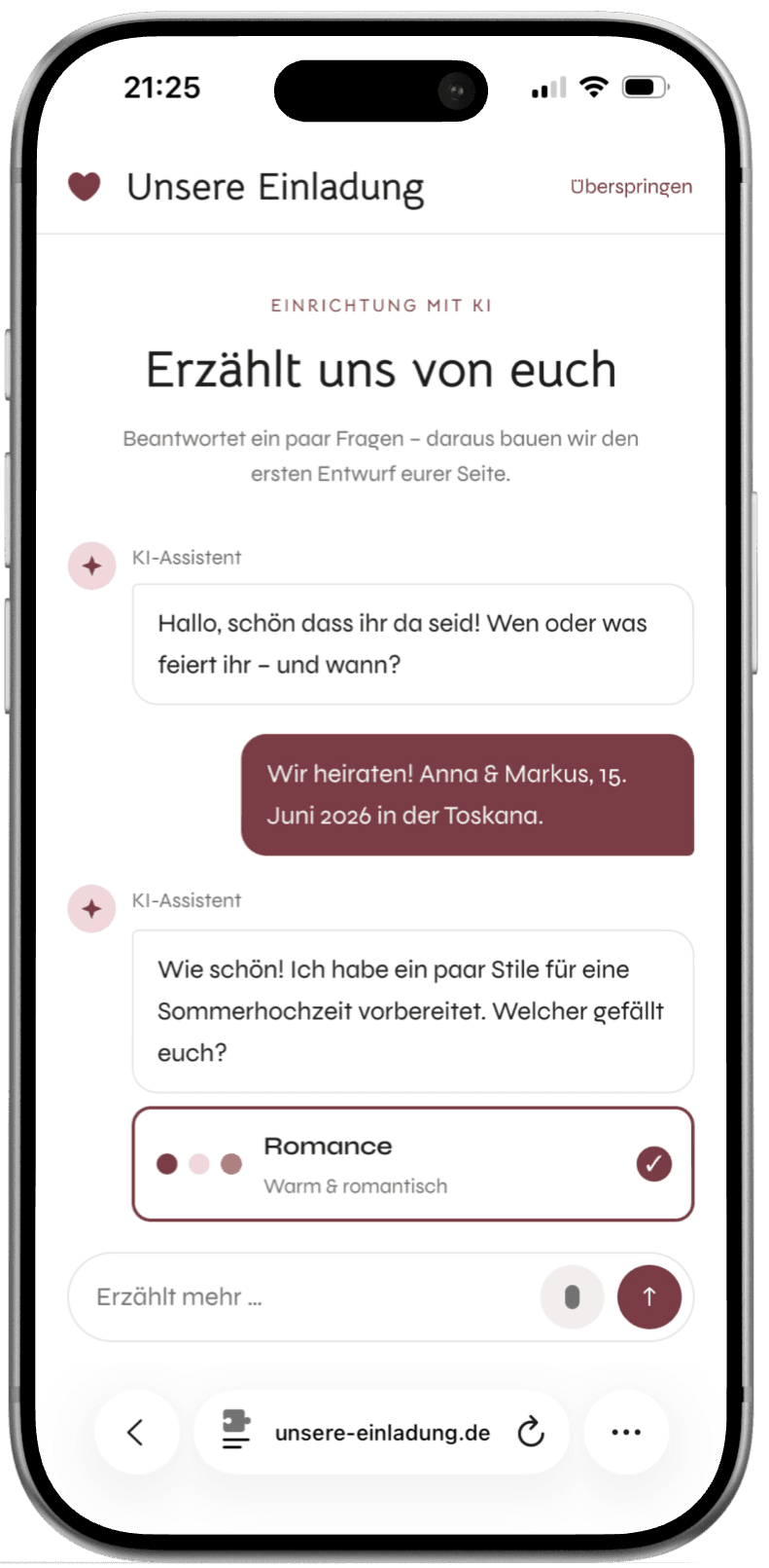 KI-Assistent von Unsere Einladung auf einem iPhone